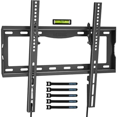 BONTEC Support Mural TV Universel Inclinable pour Écrans LCD/LED/OLED 26-65 Pouces, Fixation VESA 400x400mm, Support TV jusqu'à 55kg, Inclinaison 10°, Design Ultra-Slim avec Niveau à Bulle Inclus