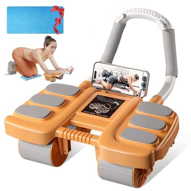 Roue Abdominale,automatique roue abdominale avec support coude Appareil d'entraînement abdominal à rebond automatique,4 roulettes,musculation,Avec support pour téléphone portable
