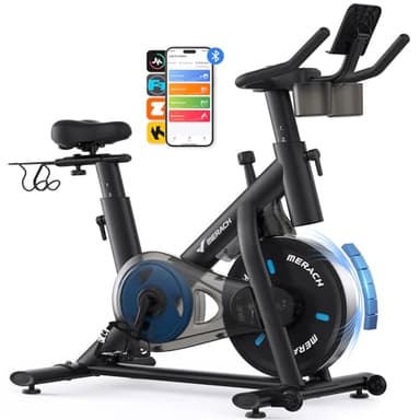 MERACH Vélo d'Appartement Silencieux, Vélo de Fitness d'Intérieur avec Résistance Réglable, Écran LCD, Siège Large et Confortable, Entraînement Cardio, Compatible App MERACH, Capacité de Charge 136KG