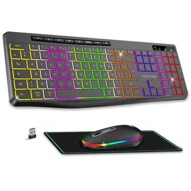 AD Advance - R Type, Ensemble Clavier Souris sans Fil Silencieux + Tapis Antidérapant, Rétroéclairé RGB, Souris LED Optique 1600 DPI, Kit Bureautique Rechargeable, pour PC, Mac & Ordinateur Portable