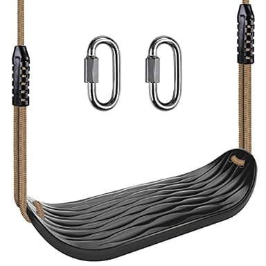 SELEWARE Siège de Balançoire en Plastique, Balançoire Antidérapante avec cCorde Réglable et 2 Mousquetons, Accessoire pour Balançoire d'aire de Jeux pour Enfants, Noir
