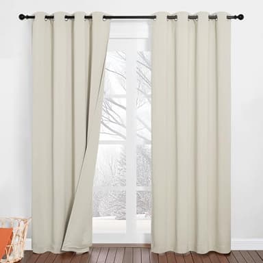 PONY DANCE Rideau Phonique Anti Bruit - Rideaux Occultant Beige Isolant Thermique Acoustiques Économie d'Énergie pour Maison Chambre à Oeillets, 132 x 210cm, 2 Panneaux, Beige Clair