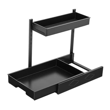 Cozary Organisateur de Rangement sous Évier Cuisine Coulissant - Étagère Réglable 2 Niveaux pour Placard, Lave-Vaisselle, Salle de Bain - Raccord L-Type pour Espaces Étroits