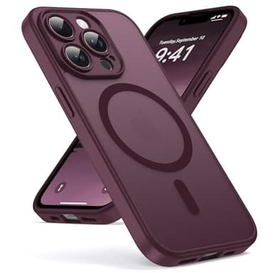 Oududianzi-Coque pour iPhone 13 Pro Max Compatible avec MagSafe Magnétique, Housse de Arrière Translucide Givrée PC, TPU Silicone Bumper Étui Protection Antichoc Militaire Anti-Empreintes - Bordeaux