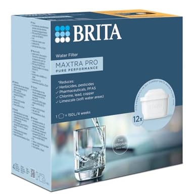 BRITA Cartouche Filtre à eau MAXTRA PRO Pure Performance (All-in-1) Pack de 12 - réduction** des micro-impuretés telles que certains PFAS***, métaux, chlore et tartre