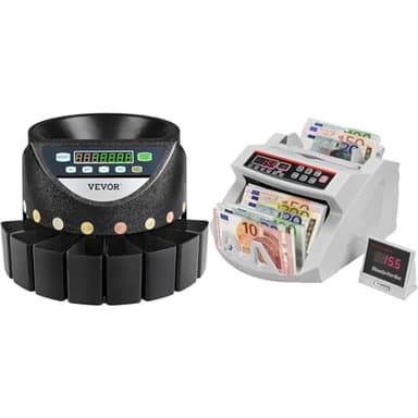 VEVOR Compteuse de Pièces 220 V, Petite Trieuse de Pièces de Monnaie 300 pièces par Minute & Compteuse de Billets Professionnelle Euro, Détecteur de Faux Billets par UV MG Contrefacon