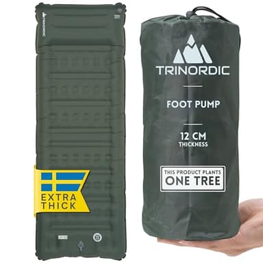 Trinordic Matelas Gonflable Camping Épais - 12 cm Extra Épais et Large avec Pompe à Pied et Oreiller - Matelas Gonflable 1 Place Léger pour Aventures en Plein Air, Randonnée, Bikepacking