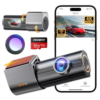 Dashcam Voiture 4K,5G WiFi Dashcam avec CPL Filter, 360° Camera Voiture IPS 1.47" avec Carte SD 64G, Contrôle de I'application, Moniteur de stationnement, Vision Nocturne, Enregistrement en Boucle