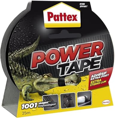 Pattex – Adhésif Power Tape extra-fort noir (rouleau de 25 m) – Bande adhésive toilée tous supports – Ruban adhésif étanche pour charges lourdes
