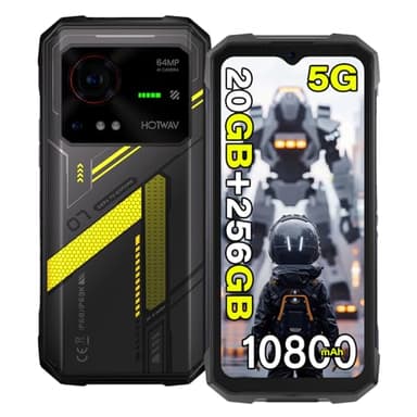 HOTWAV Hyper 7 Téléphone Portable Incassable 5G - 20Go+256Go/TF 2To, Batterie 10800mAh, 64MP+32MP Caméra, Écran 6.6"FHD+ Smartphone Incassable, Android 14 Telephone, Dual SIM/NFC/Face ID/OTG/GPS-Jaune