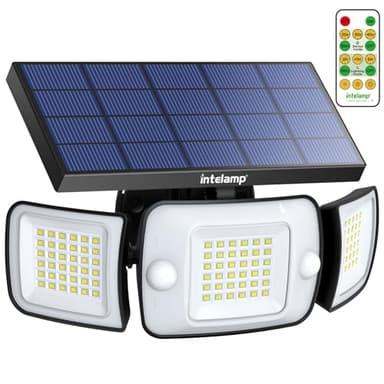 intelamp Lampe Solaire Exterieur avec Detecteur de Mouvement 6000mAh 1200LM Eclairage Solaire,4 Modes & Télécommande,IP65 Etanche Projecteur Solaire Exterieur pour Jardin, Garage, Patio