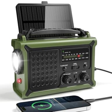Solar Radio, Radio à Manivelle AM/FM avec 12000mAh Power Bank pour Le Chargement d’Urgence du Téléphone Intelligent, 5 Méthodes de Chargement, Prise Casque, SOS Alarme pour Le Camping, Urgence
