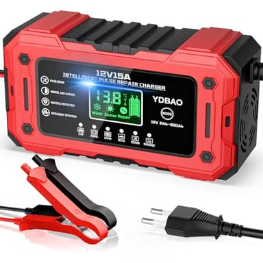 YDBAO Chargeur de Batterie Voiture 15A 12V LiFePO4 Chargeur Batterie pour Auto Moto Intelligent avec Écran LCD Mode Réparation Protection pour AGM Gel LiFePO4