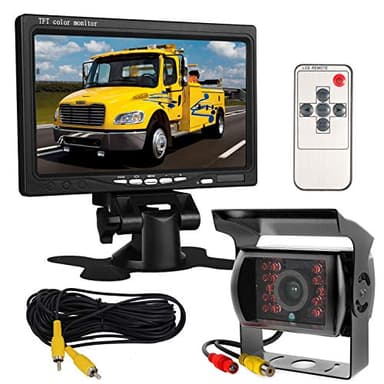 Moniteur HD avec écran 7’’ LCD TFT 12 V-24 V pour auto + caméra de recul pour bus camion remorque à 18 DEL IR étanches pour vision de nuit et vue arrière avec 10 m de câble vidéo