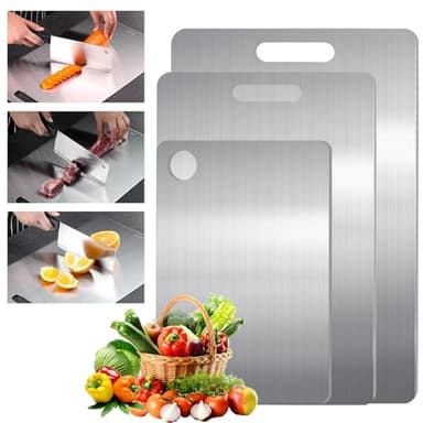 Lot de 3 planches à découper en titane - Double face, sans danger pour les aliments, non poreuses pour la viande, les fruits et les légumes-sans microplastique, résistant aux odeurs, coffres-forts