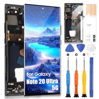 OLED LCD Écran pour Samsung Galaxy Note 20 Ultra 5G Display pour Samsung Note 20 Ultra 5G N986B N986U 6,9" Ecran Digitizer Assembly avec Réparation, Noir avec Cadre, Support Empreintes Digitales