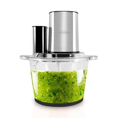 Kitchencook - Hachoir Inox Multifonction 5en1-600w - Capacité (3l) - 4 Lames - Fouet - Spatule - Bol Mélangeur En Verre