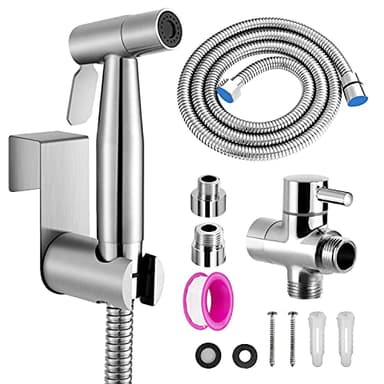 Douchette Toilette, WC Kit Complet,Kit WC, Pulvérisateur Pour l'hygiène Personnelle Quotidienne, Pomme de Douche Toilette avec Tuyau, Adaptateurs G1/2' et G3/8', Argent