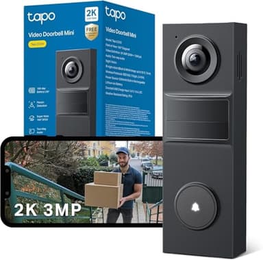 Tapo D205 Sonnette sans fil avec caméra exterieur 2K 3MP, IP54 étanche, Grand angle 160°, Vision Nocturne, Détection Humaine AI gratuite, Audio Bidirectionnel, autonomie 180j, Installation facile
