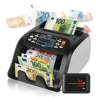 Jubula MV-300 - Compteuse de billets de banque mixtes avec détection avancée de faux billets en 8 points | EUR, USD, GBP | Valorisatrice de billets | Sûre et Précise | Compteur de valeurs pour billets