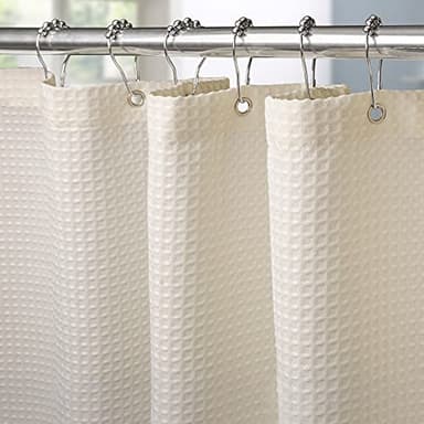 VANZAVANZU Rideau de Douche Motif Gaufre avec Anneaux en Métal Imperméable Anti-Moisissures Polyester Tissu Rideau Salle de Bain Lourd pour Baignoire Cabine de Douche - 182x182CM (Crème)
