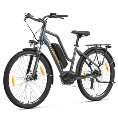 Touroll MA2 Vélo Électrique Adulte, Moteur Central 250W 70Nm, Batterie Amovible, Autonomie 100km, Freins Hydrauliques, VTC Electrique Homme Femme, Vélo électrique de Ville (Gris)