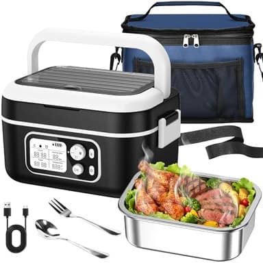 RWSRW Gamelle Chauffante 100W Lunch Box Chauffante 1,5L Boîte à déjeuner électrique Acier Inox Boîte Repas Amovible avec Sac Isotherme pour Voiture Camion Bureau École