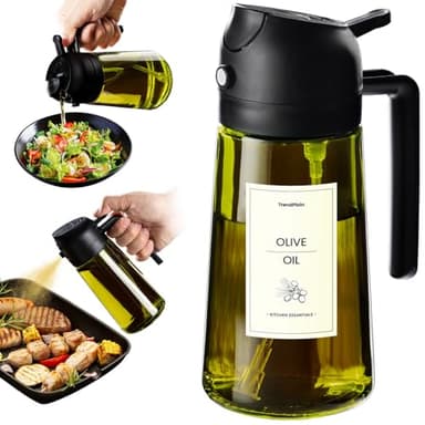 TrendPlain Spray Huile Cuisine 470ml – Vaporisateur Huile Air Fryer 2-en-1 pour Cuisson, Salades, Vinaigre et Accessoire Cuisine (1 pièce, Noir-1)