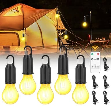 Mineup Lampe Camping Rechargeable, 5PCS Lanterne De Camping Ampoule Rechargeable Usb, Luminosité Réglable 3 Modes, 2800K Lampe Portable Led Rechargeable Pour Camping, Randonnée, Jardin, Lumière