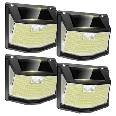 TECKNET Lampe Solaire Extérieur, 248 LEDs, Projecteur Solaire avec Éclairage à 300°, Lampe Murale Étanche IP66, 3 Modes, avec Détecteur de Mouvement, pour Jardin Allée Garage-4pcs