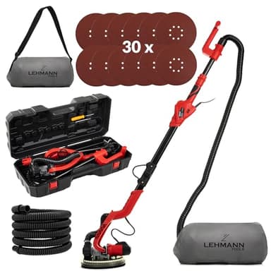 LEHMANN Ponceuse Girafe 1800W - Plateau Ø225 mm - Éclairage LED et Manche Télescopique - 7 Niveaux Vitesses - Ponceuse Mur et Plafond avec Aspiration – Incl. 30 Disques Abrasifs & Mallette