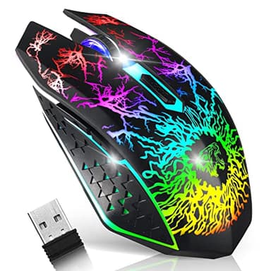 VEGCOO Souris de Jeu sans Fil, Souris de Jeu Rechargeable, Souris Optique silencieuse avec récepteur USB 2,4 G, 3 Niveaux DPI, 7 Boutons, lumières LED 7 Couleurs pour PC/Mac Gamer