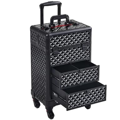 Yaheetech Valise de Maquillage Professionnelle avec Tiroirs Mallette Cosmétique à roulettes Pivotante à 360° Voyage pour Esthéticienne Coiffeuse Manucure 34,5 × 24,5 × 58 cm Noir