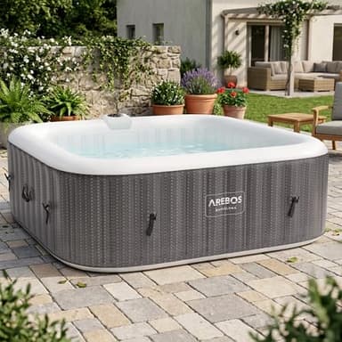 Arebos Spa Gonflable 2400W | Piscine d'extérieur | pour 6 Personnes 185x185cm | 130 Buses de Massage | 910 L avec Chauffage | Gonflage par Bouton-Poussoir | Couverture Incluse