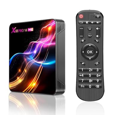 Android TV Box,X14 Pro Max Android 14.0 4Go RAM 32Go ROM RK3528 Quad-Core 64bit Cortex-A53 Mali 450 MP2 GPU Support 8K 3D 1080P 2.4/5.0GHz WiFi BT5.0 10/100M Ethernet DLNA USB 3.0 H.265 Smart TV Box