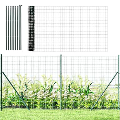 Outsunny Grillage Rouleau soudé - Maille 7,3L x 6,3l cm - Hauteur 2 m - Longueur 10 m - poteaux, Jambes de Force Inclus - Acier revêtement PVC Vert
