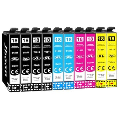 Jhaan Cartouches d'encre 18XL Compatibles avec Epson XP-225 pour XP-215 XP-205 XP-322 XP-305 XP-325 XP-422 XP-405 XP-415 XP-425 XP-315 XP-312 XP-412 XP-102 (Lot de 10)