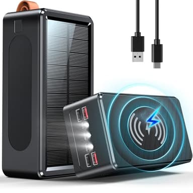 90000mAh Power Bank: Batterie Externe Solaire sans Fil avec Charge Rapide 35W, Powerbank Solaire vec 7 Ports, Lampe Torche, Chargeur Solaire Haute Capacité pour Smartphone, Tablet (Noir)