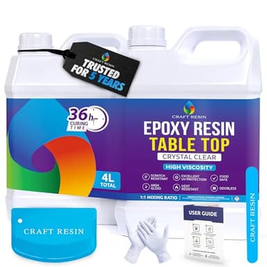CRAFT RESIN 4 L Epoxy Resine pour Plateaux de Table – Transparente & Haute Brillance, Résistante UV, Compatible Alimentaire – Resine Epoxy pour de Bois, Travail, Surfaces, Tables & Revêtements