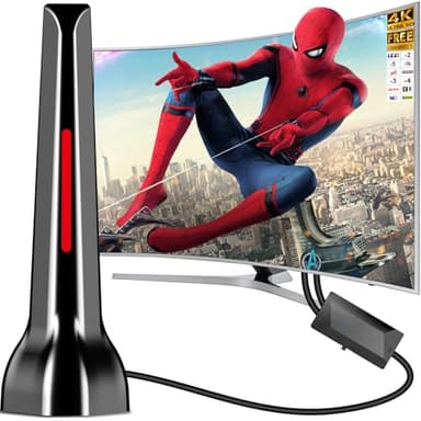 Antenne TV intérieur,Antenne TV Intérieur Puissante TNT HD 2026,Antennes TNT Intérieur Amplifiée pour Téléviseur Intelligent,Compatible DVB-T2 4K 1080P pour Chaînes Locales Gratuites (Rouge)