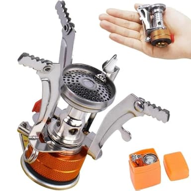 Alriedy Mini réchaud à gaz de camping compact et ultra léger avec allumage piézoélectrique 3000 W, réchaud à gaz pliable, idéal pour les voyages, les randonnées, les pique-niques et le camping (26 g)