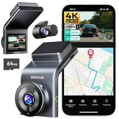BOTSLAB 4K Dashcam Voiture GPS, Dashcam Voiture Avant Arrière avec Carte SD 64GB, 5G WiFi Camera Voiture Grand Angle 170°, Vision Nocturne,WDR,G-Capteur,Mode Stationnement24H, Enregistrement en Boucle