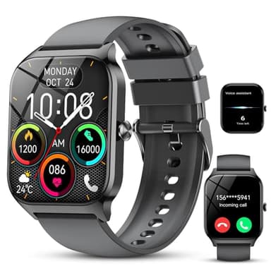 CASCHO Montre Connectée Femme Homme, 1.85" HD Smartwatch, 115+ Modes, Sport Tracker avec téléphonie Bluetooth,Montre Podomètre étanche IP68, Veille jusqu'à 30 Jours, iOS/Android - Noir Brillant