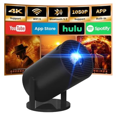 [App intégrée] Vidéoprojecteur 4K 1080P, Mini Projecteur Portable WiFi 6 BT 5.4, Projecteur Full HD 1080P Auto Correction Trapézoïdale Horizontale, Noir