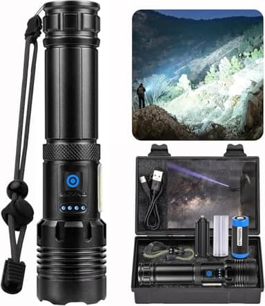 ZEUSFIRE Lampe Torche LED Ultra Puissante, 1000000 Lumens Lampe Lorche LED Rechargeable, Longue Durée, 7 Modes & IPX6 Étanche Lampe Torche Tactique Idéal Pour Camping, Marche, Pêche, L’urgence