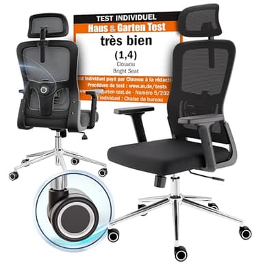 CLOUVOU Chaise Bureau Ergonomique BrightSeat [Élue N°1] Fauteuil de Bureau & Chaise Gaming | Charge maximale 150kg (Noir)