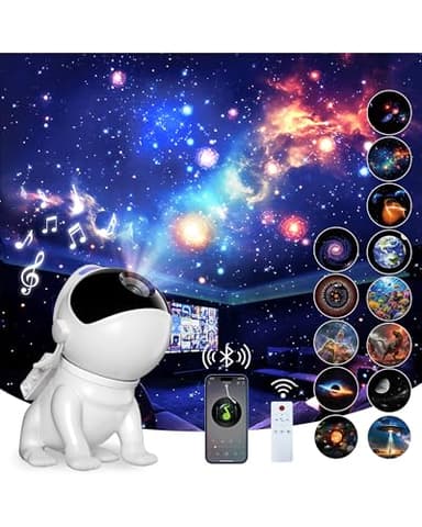 Projecteur Ciel Etoile, Planetarium Projecteur avec 12 Disques,15 Bruits Blancs, Haut-Parleur Bluetooth, Télécommande, Minuterie, Base magnétique, Veilleuse Enfant et Adultes, Decoration Chambre