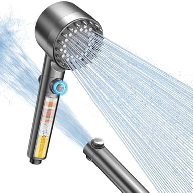 FEELSO Pommeau de Douche Anti Calcaire avec Filtre à 15 Couches, 3+1 Types de Jets Pommeau Douche Haute Pression,Douchette Douche avec Stop Eau,Economie Deau (Gris)