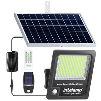 intelamp Projecteur Solaire Exterieur 3000LM 170LED avec Télécommande, 12000mAh Lampe Solaire Extérieur Détecteur de Mouvement, IP65 Étanche Éclairage Solaire（5m Câble） pour Jardin,Garage