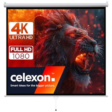 celexon Basic Écran de Projection Manuel 110" | 200x200 cm 1:1 | Écran Extensible Full-HD 4K pour Le Home Cinéma & présentations de Bureau | écran adapté au Montage au Plafond ou au Mur